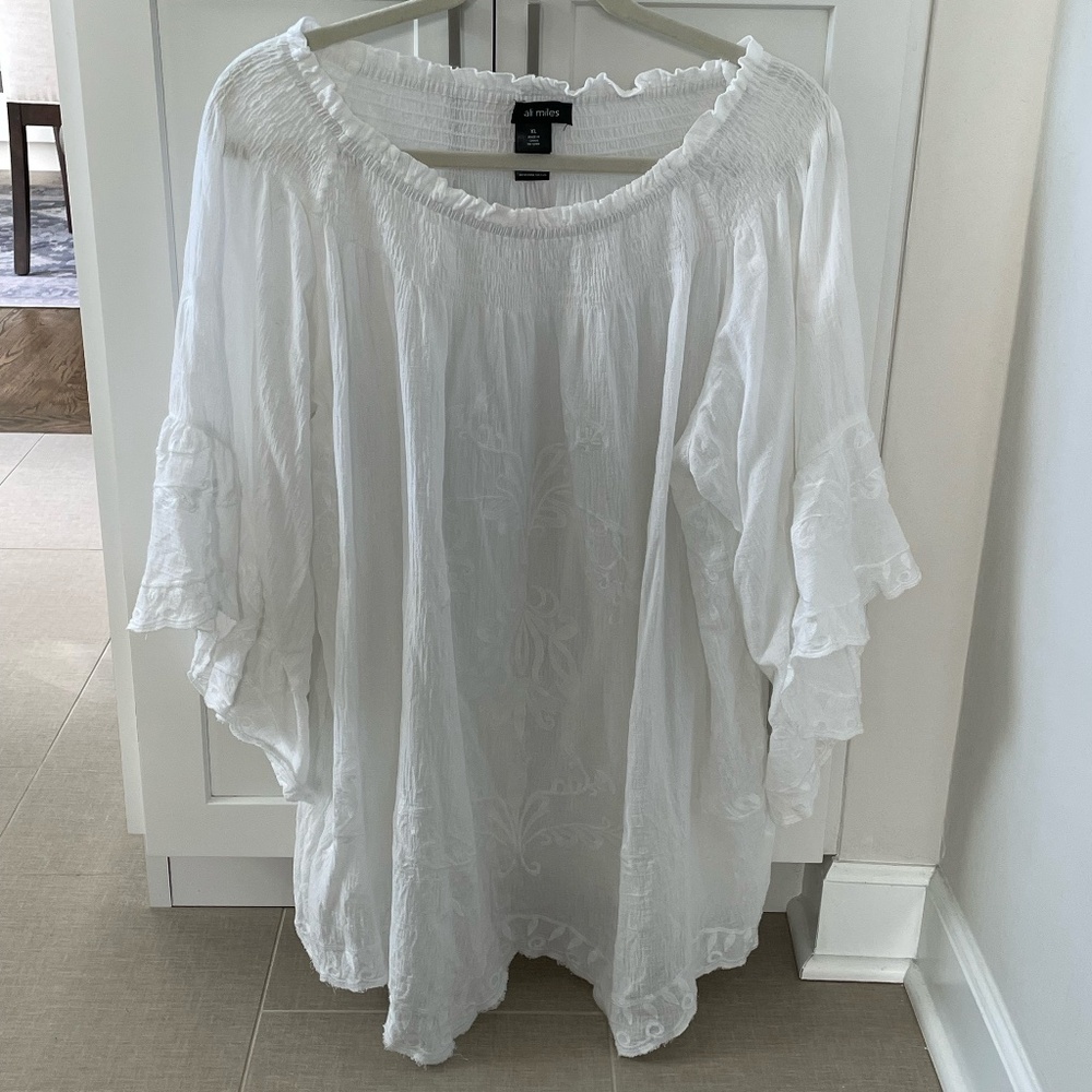 Embroidered White Tunic Blouse by Ali Miles Size XL
